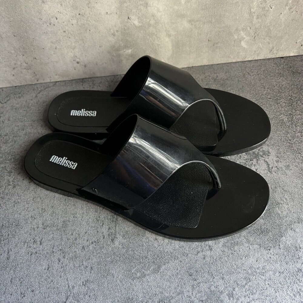 MELISSA Essential Chic Black Water Resistant Flip Flop Size 8 - Picture 3 of 16